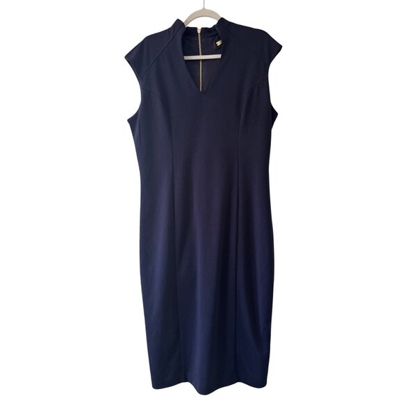 Alexia Admor Womens XL Short Sleeve Navy Katrina Military Sheath Midi Dress - Picture 2 of 12